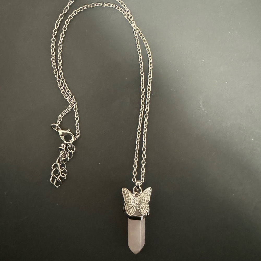 Rose quartz and butterfly necklace